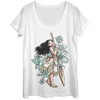 Disney's Moana Juniors' Sketch With Flowers Background Scoop Neck Tee