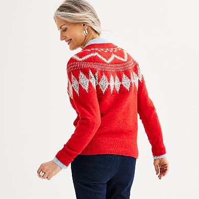 Women's Croft & Barrow® Diamond Ringer Fair Isle Sweater