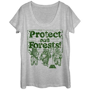 Juniors' Star Wars Ewoks Protect Our Forests Sign Scoop Neck Tee