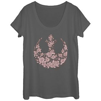 Juniors' Star Wars Rose Rebel Emblem Scoop Neck Tee