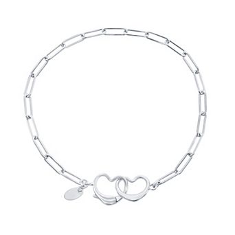 Argento Bella Sterling Silver Paperclip Heart Clasp Bracelet