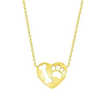 Argento Bella Sterling Silver Paw Print & Bone Heart Pendant Necklace