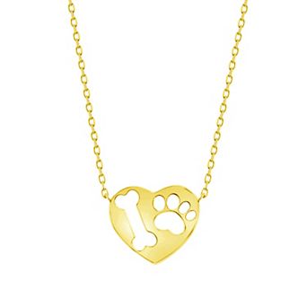 Argento Bella Sterling Silver Paw Print & Bone Heart Pendant Necklace