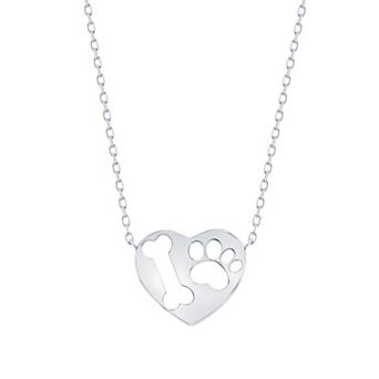 Argento Bella Sterling Silver Paw Print & Bone Heart Pendant Necklace