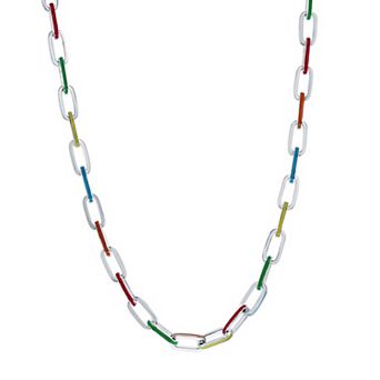 Argento Bella Sterling Silver Multi-Color Enamel Paperclip Chain Necklace
