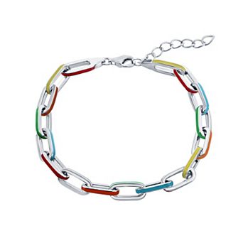 Argento Bella Stirling Silver Multi-Color Enamel Paperclip Chain Bracelet