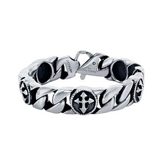 Argento Bella Stainless Steel Cross Cuban Bracelet