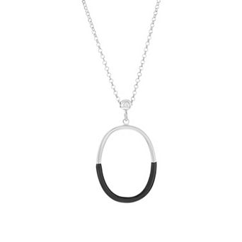 Argento Bella 2-Toned Oval Enamel Necklace