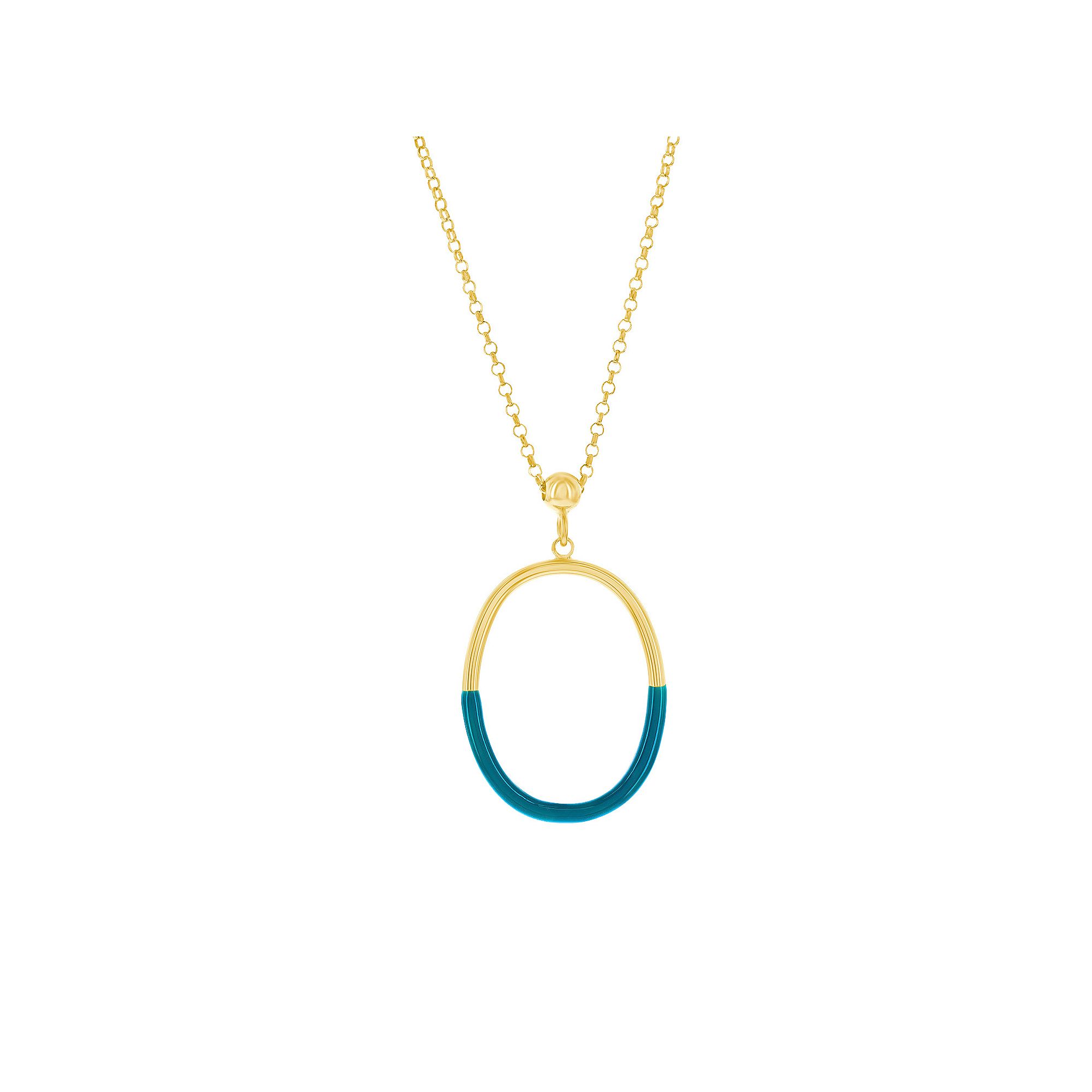 Argento Bella 2-Toned Oval Enamel Necklace, Womens, Size: 18, Green Ena
