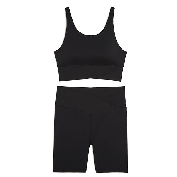 Women's Danskin Crossover Sports Bra & High-Waisted Bike Shorts 2-Piece Set