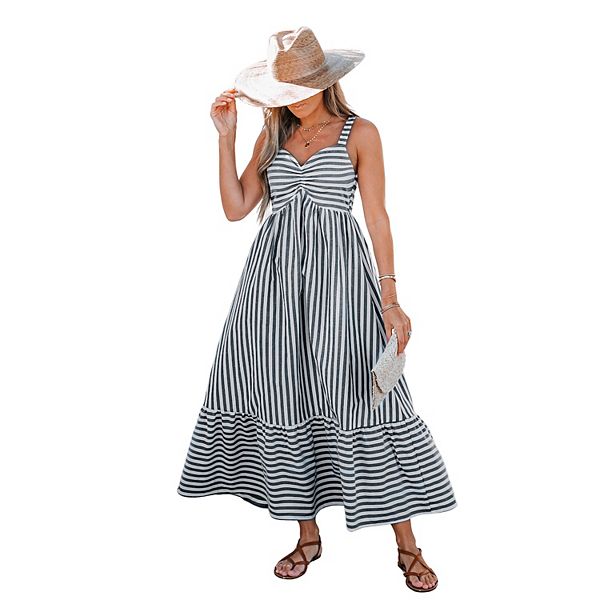 Women's CUPSHE Striped Ruched Maxi Dress