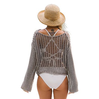 Women's Cupshe Oversized Sheer Crochet Knit Swim Cover-Up Top