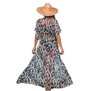 Women's Cupshe Leopard Print Swim Cover-Up Maxi Kimono