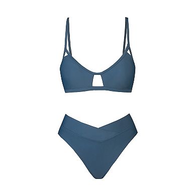 Women's Cupshe Cutout Bralette & V-Front High Waist Bikini Set