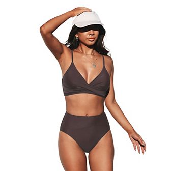 Women's Cupshe V-Neck Wrap Twist Top & High Waisted Bottoms Bikini Set