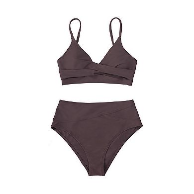 Women's Cupshe V-Neck Wrap Twist Top & High Waisted Bottoms Bikini Set
