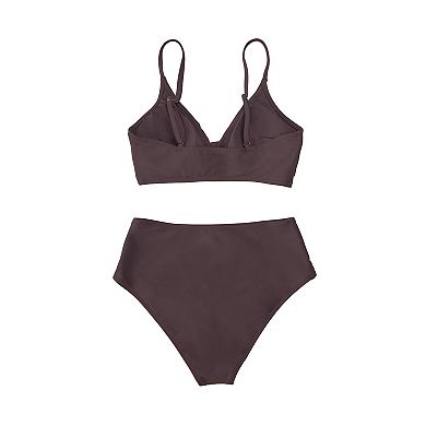 Women's Cupshe V-Neck Wrap Twist Top & High Waisted Bottoms Bikini Set