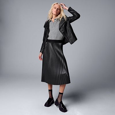 Petite Simply Vera Vera Wang Pleated Faux Leather Skirt