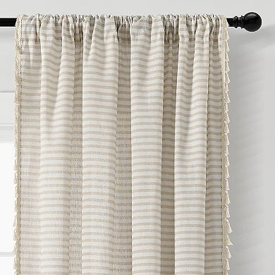 Lush Decor Boho Coastal Horizontal Ticking Stripe Tassel Set of 2 Window Curtain Panels