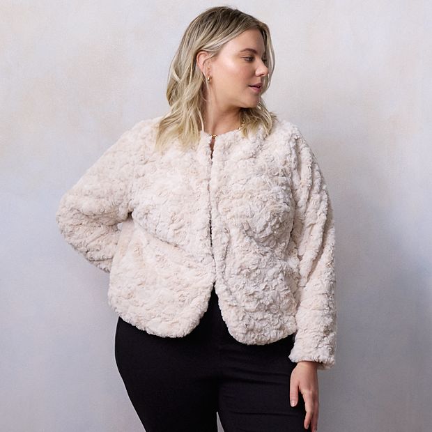 Plus size outlet fur bomber jacket