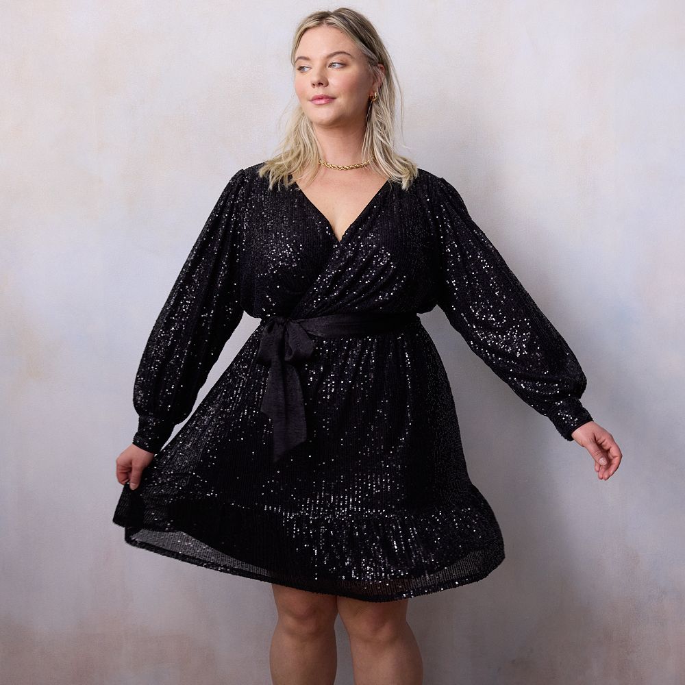 sachin and babi light blue dress Plus Size LC Lauren Conrad Sequin Wrap Mini Dress