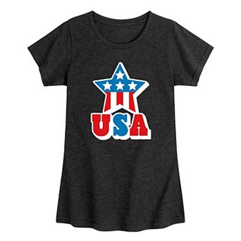 Girls 7-16 Americana USA Flag Star Graphic Tee