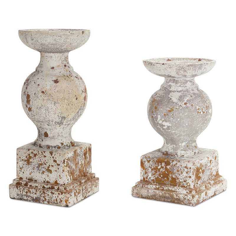 UPC 746427705073 product image for Melrose Weathered Cement Candle Holder Table Decor 2-piece Set, Beig/Green | upcitemdb.com