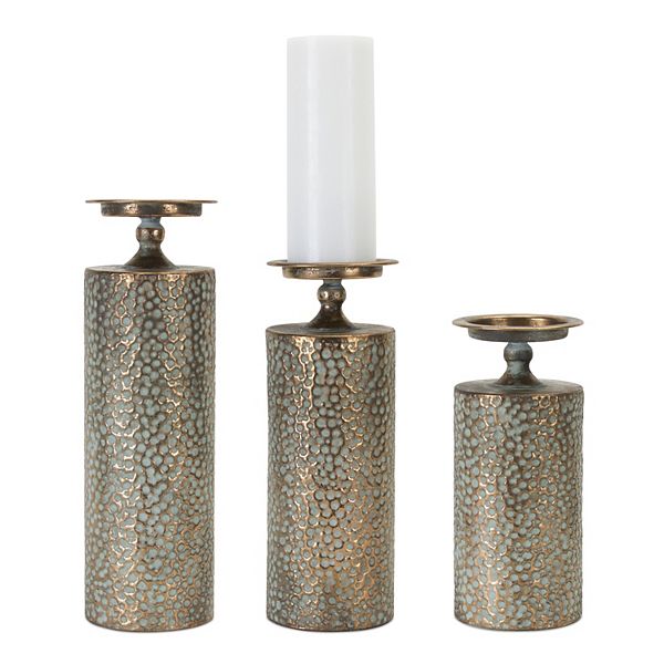 Melrose Hammered Bronze Metal Candle Holder Set of 3