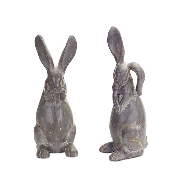 Melrose Distressed Stone Rabbit Garden Statue - Set of 2