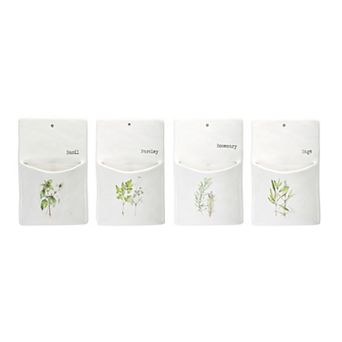 Melrose White Ceramic Herb Wall Pocket - Set of 4