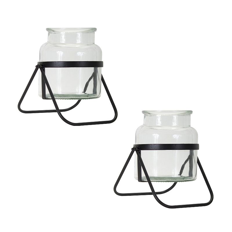 UPC 746427787246 product image for Melrose Modern Jar Vase in Metal Stand - Set of 2, Black | upcitemdb.com