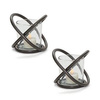 Melrose Modern Metal Votive Holder with Glass Insert - Set of 2