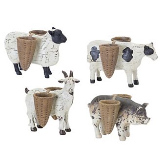 Melrose Farm Animal Figurine with Basket Vase - Set of 4