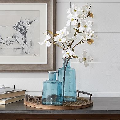 Melrose Blue Glass Tapered Bottle Vase - Set of 2