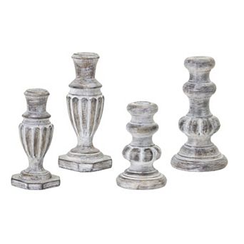 Melrose White Washed Stone Candle Holder - Set of 4