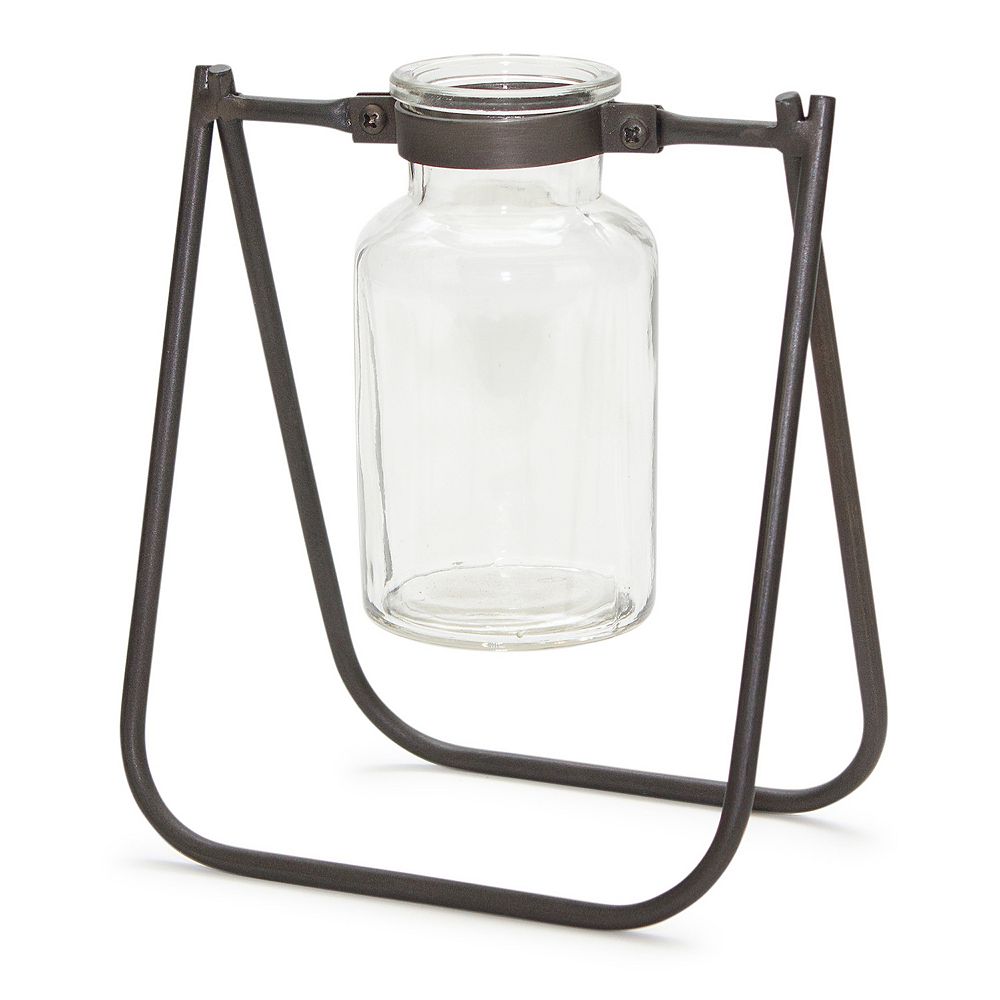 Melrose Hanging Glass Jar Vase with Metal Stand - Set of 2