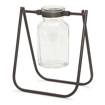 Melrose Hanging Glass Jar Vase with Metal Stand - Set of 2