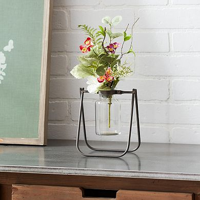 Melrose Hanging Glass Jar Vase with Metal Stand - Set of 2