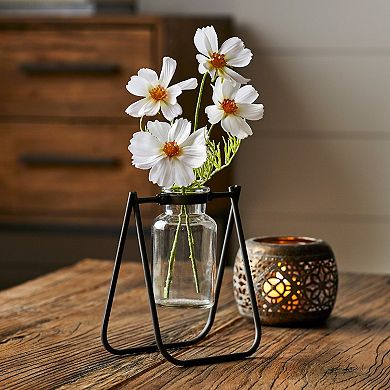 Melrose Hanging Glass Jar Vase with Metal Stand - Set of 2