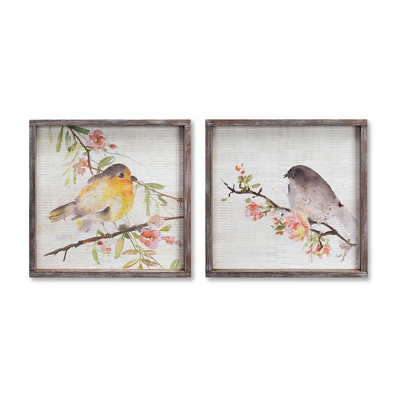 UPC 746427701587 product image for Melrose Wood Framed Watercolor Bird Plaque 2-Piece Set, Brown | upcitemdb.com