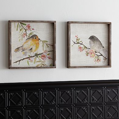 Melrose Wood Framed Watercolor Bird Plaque 2-Piece Set