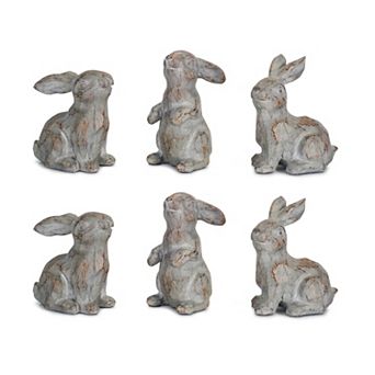 Melrose Washed Stone Garden Rabbit Figurine 6 pc Set