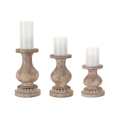 Melrose Beaded Wood Design Candle Holder 3-Piece Set