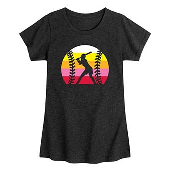 Girls 7-16 Retro Softball Player Graphic Tee