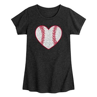 Girls 7-16 Heathered Softball Heart Graphic Tee