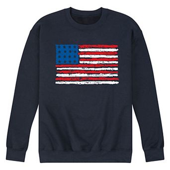 Men's Distressed USA Flag Graphic Fleece Pullover