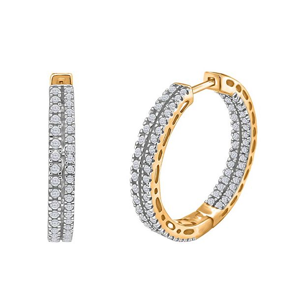 14k Gold 1 3/4 Carat T.W. Diamond Hoop Earrings