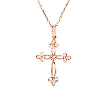 Diamaison 10k Rose Gold 1/15 Carat T.W. Diamond Cross Pendant
