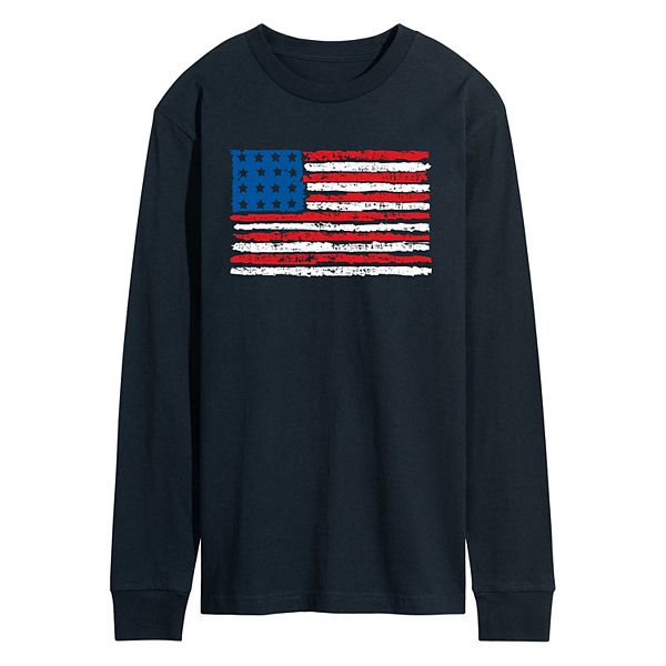 Men's Distressed USA Flag Long Sleeve Graphic Tee