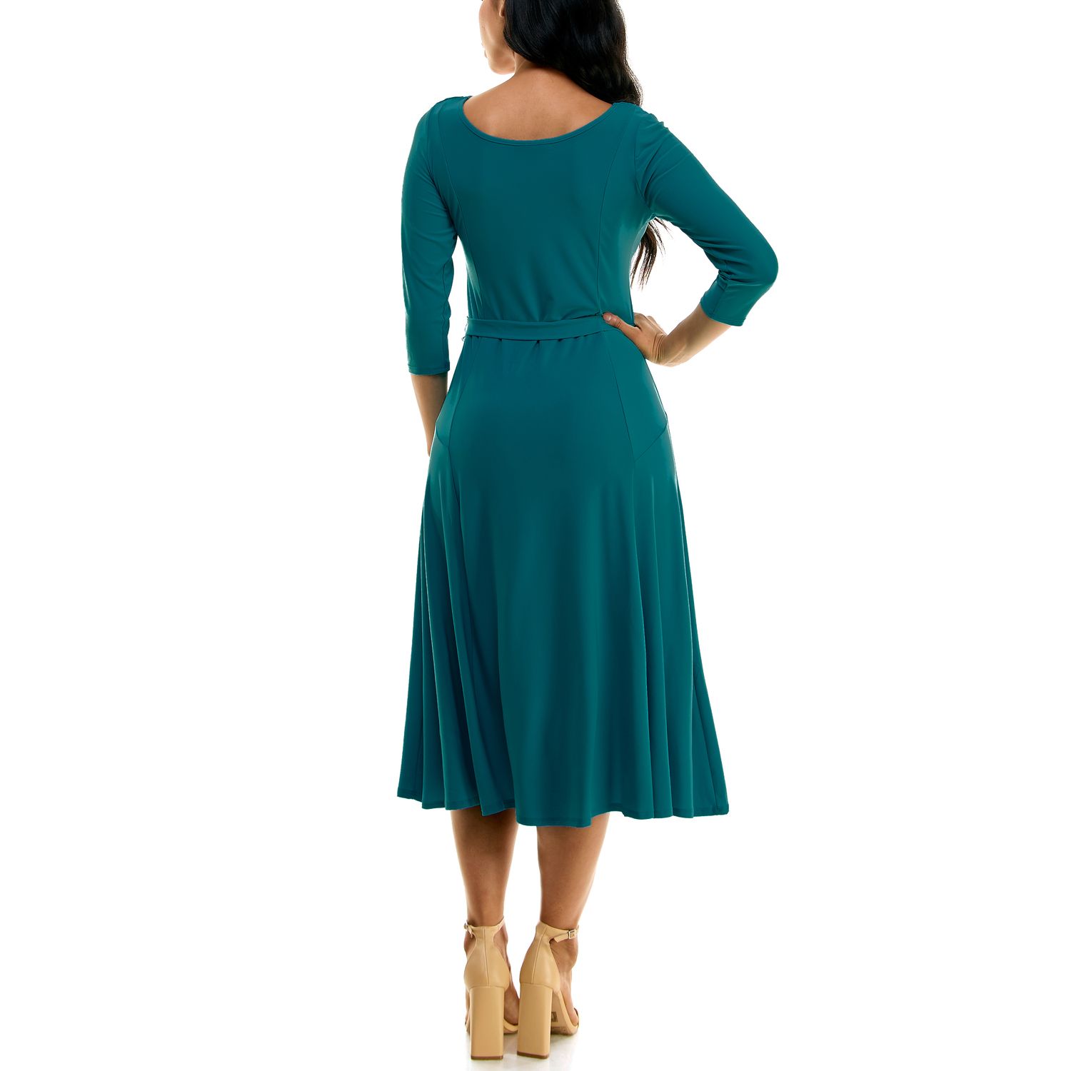 Женское платье Nina Leonard Sylvia Midi Dress With Belt Sash, цвет: Peacock — фото 2